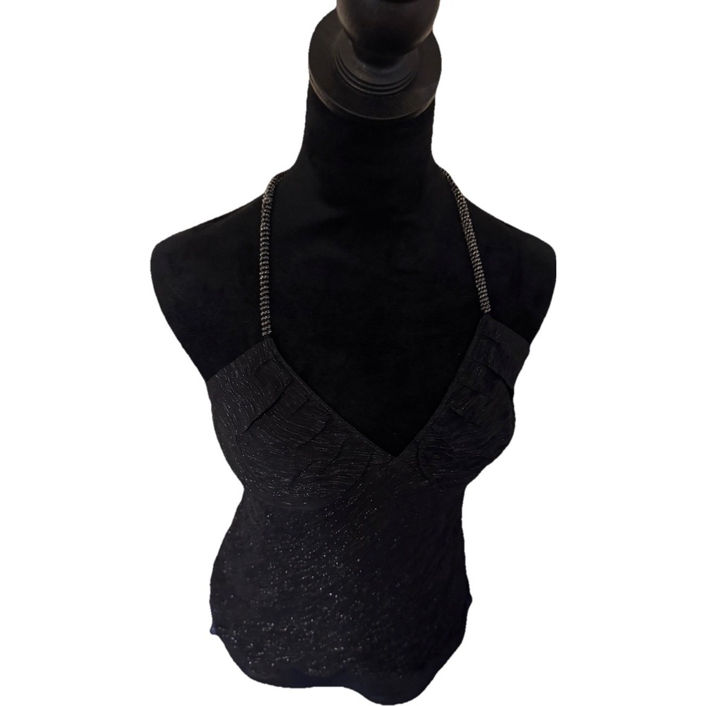 Express Design Studio Y2K Halter Top Beaded Details Size M Black